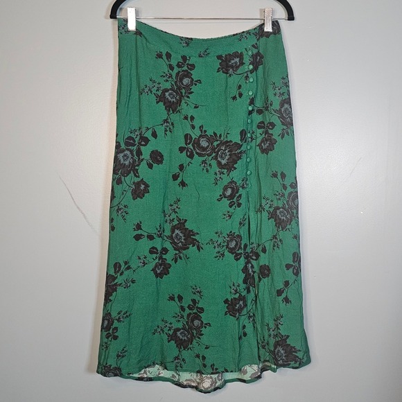 Band Of The Free Dresses & Skirts - NWT Band of the Free Green Floral Maxi Skirt Button Front Slit Boho Vacation L